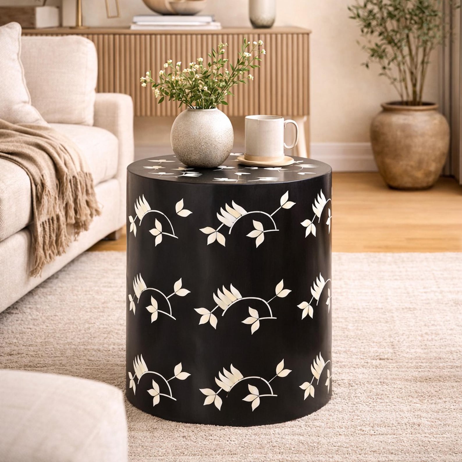 Side Table Pattern Handmade Wooden Bone Inlay Modern Pattern Side Table/ End Table ...