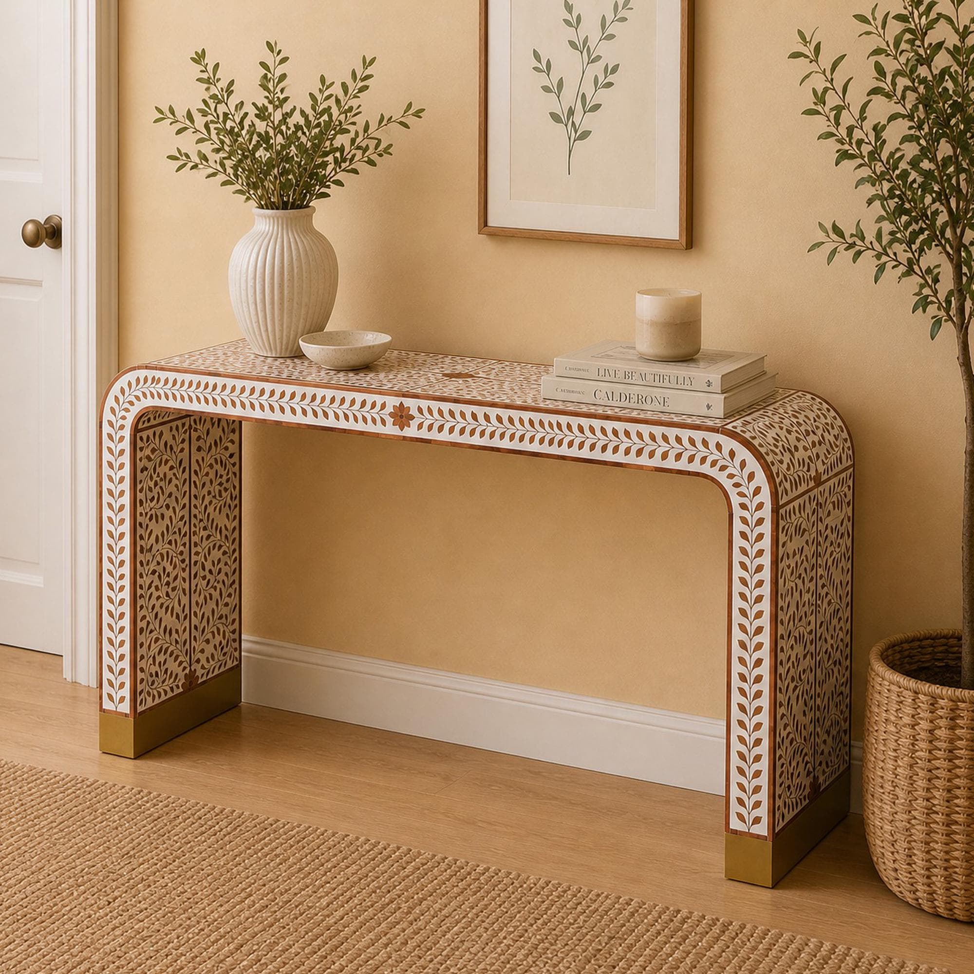 Handmade Wooden Bone Inlay Modern Floral Pattern Console Table - Etsy