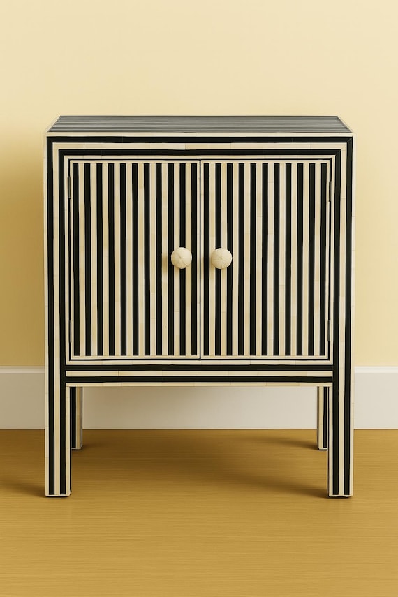 Handmade Bone inlay Waterfall Striped pattern bedside nightstand