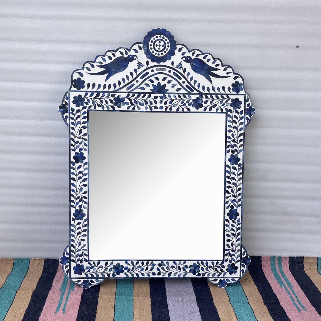 Handmade Wooden Bone Inlay Modern Pattern Mirror Frame/wall Decor ...