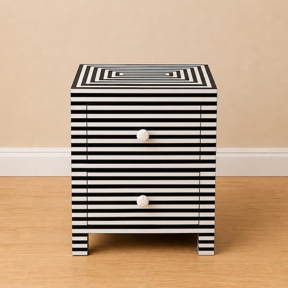 Handmade Bone inlay bedside nightstand