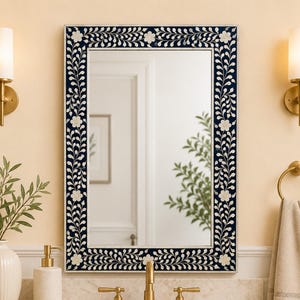 Handmade wooden Bone inlay Floral pattern mirror frame