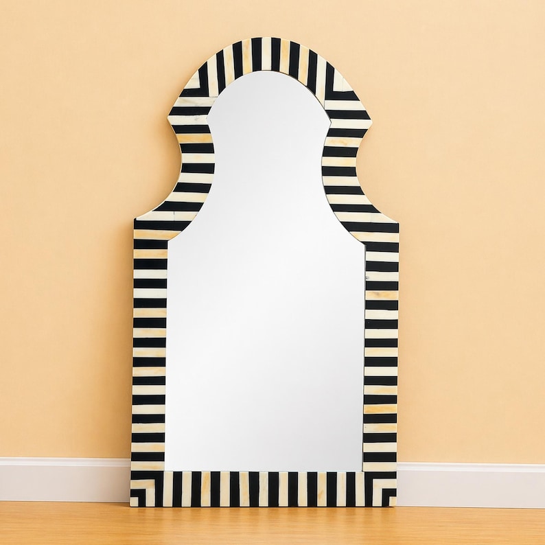 Handmade Wooden Bone Inlay Modern Stripped Pattern Mirror Frame - Etsy
