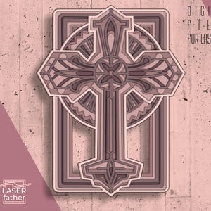 Layered Cross SVG, Christian Designs, 3D Laser Cut Files, Digital Download dxf eps ai dwg cdr, Paper Cutting Template, Cross Mandala