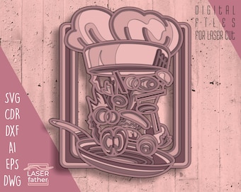 Cooking SVG, Kitchen Laser Cut, Chef Hat SVG, Cricut Crafts, Instant Download ai eps cdr dxf dwg, Papercut Designs