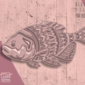 Fish Layered SVG, Animal Mandala SVG, Sea Creature SVG, Glowforge Files, Multilayer Laser Cut, Instant Download, Vector Template