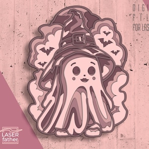 Cute Ghost SVG, Multilayer Halloween, Laser Ready Files, Spooky Season SVG, Digital Download dxf cdr ai dwg eps, Cricut Cutting, Glowforge