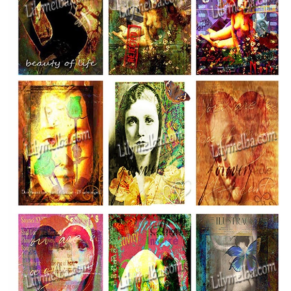 Artist Trading Card/ vintage Women/  A4/ collage sheet...Instant Printable Digital Download.