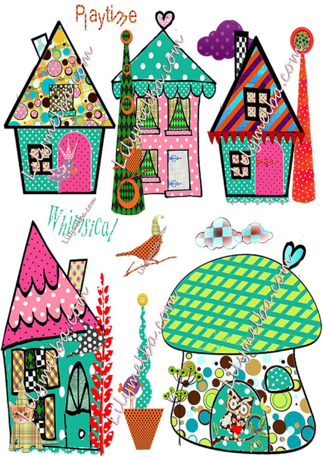 Whimsical Houses/png /clipart Scrapbook/journal Art...instant Printable ...