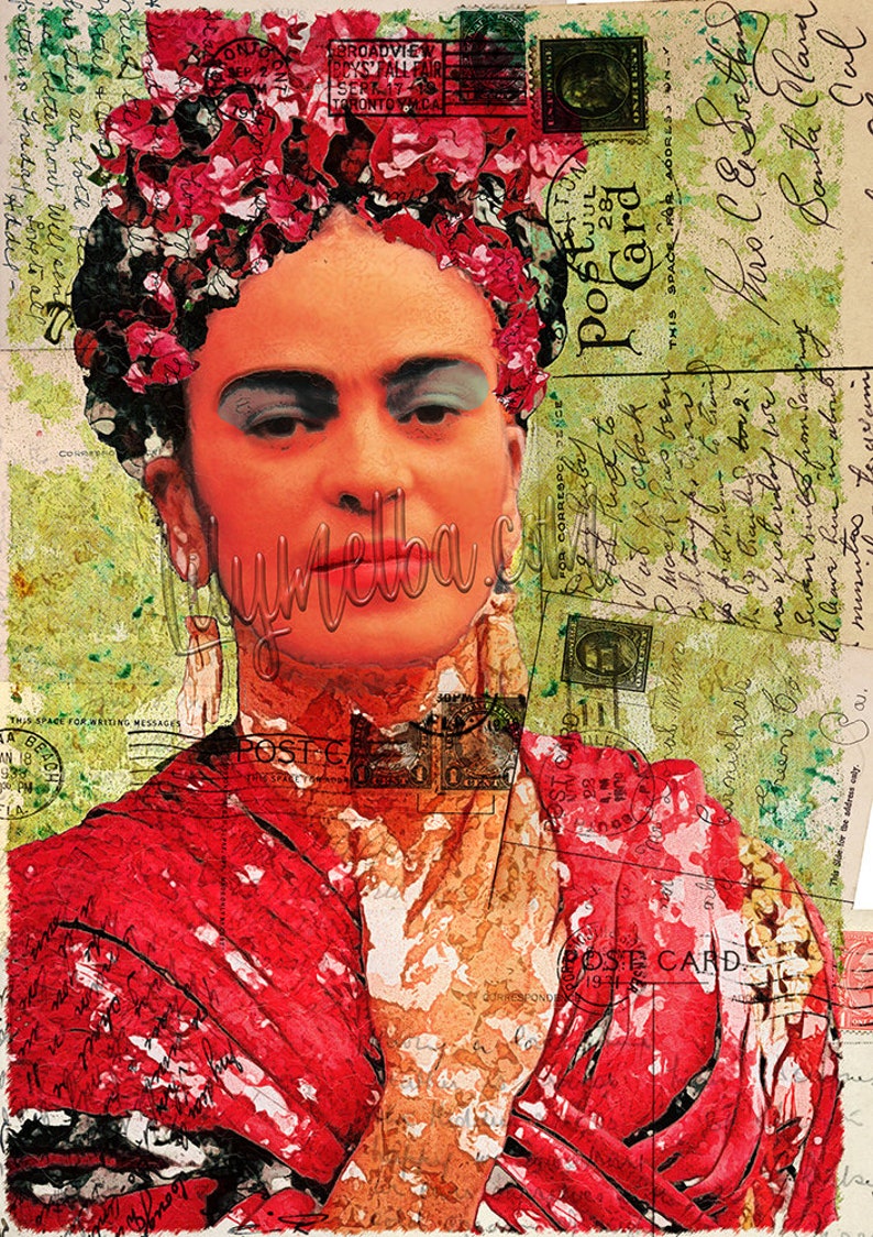 Frida Kahlo 2. Digital art print. mixed media. A4 Instant | Etsy