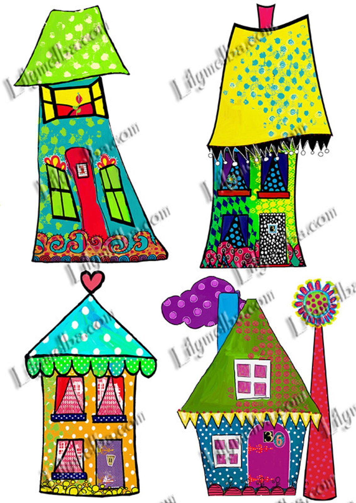 Hand Painted Whimsical Houses No2 Scrapbook/journal Art. Instant ...