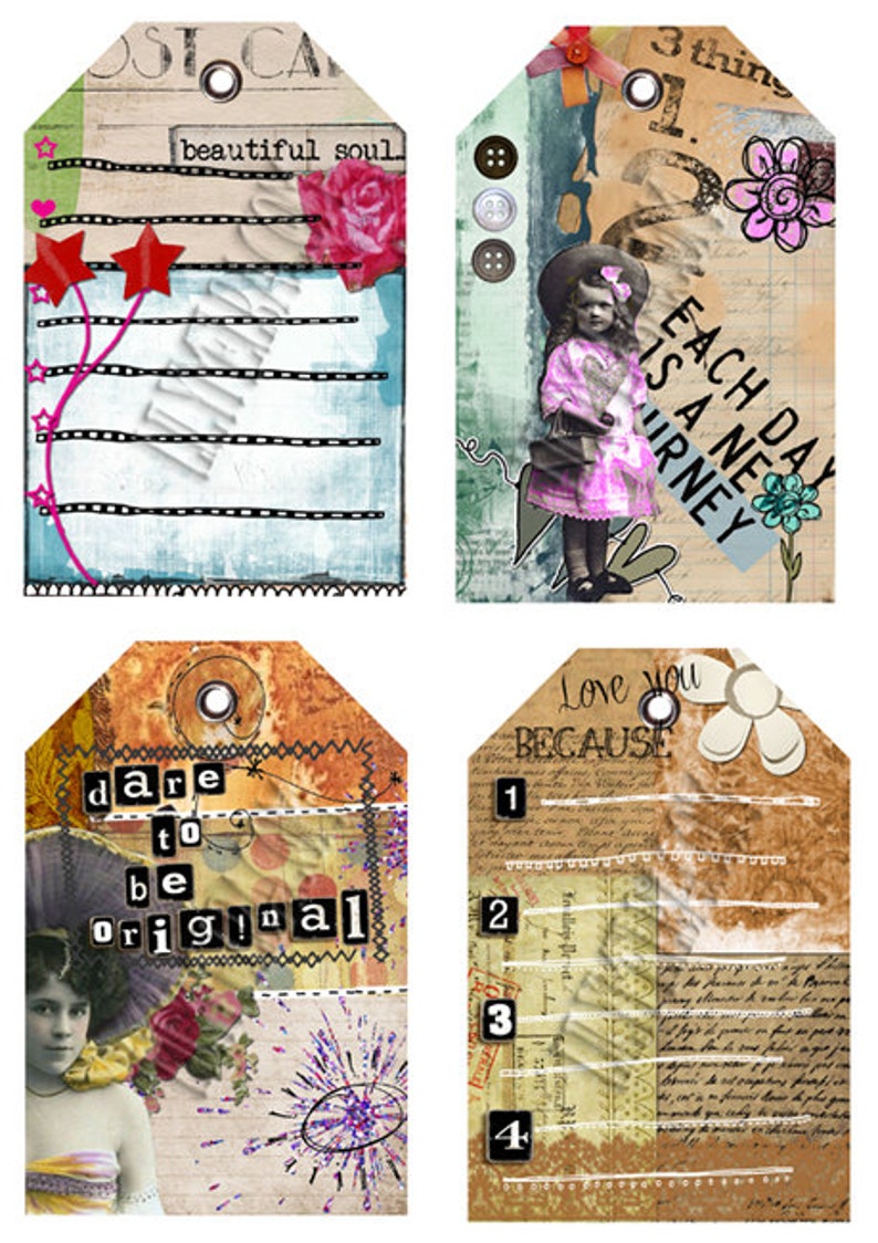 DiGiTaL ScRaPbOoK JoUrNaL TaGs....Mixed media tag1. Instant Digital Download. image 1