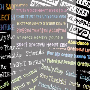 12 A4 sheets of mixed media journal words...Large words. Instant printable Digital Download.