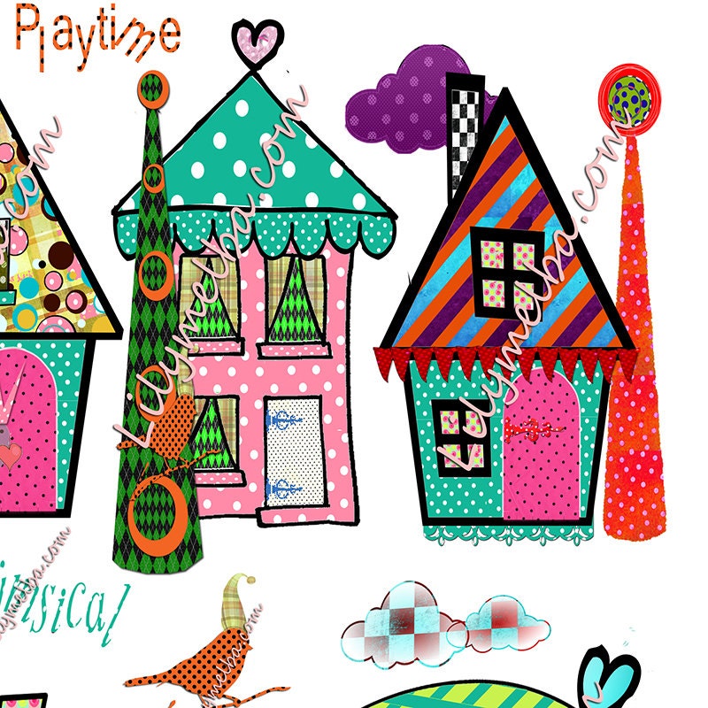 Whimsical Houses/png /clipart Scrapbook/journal Art...instant Printable ...