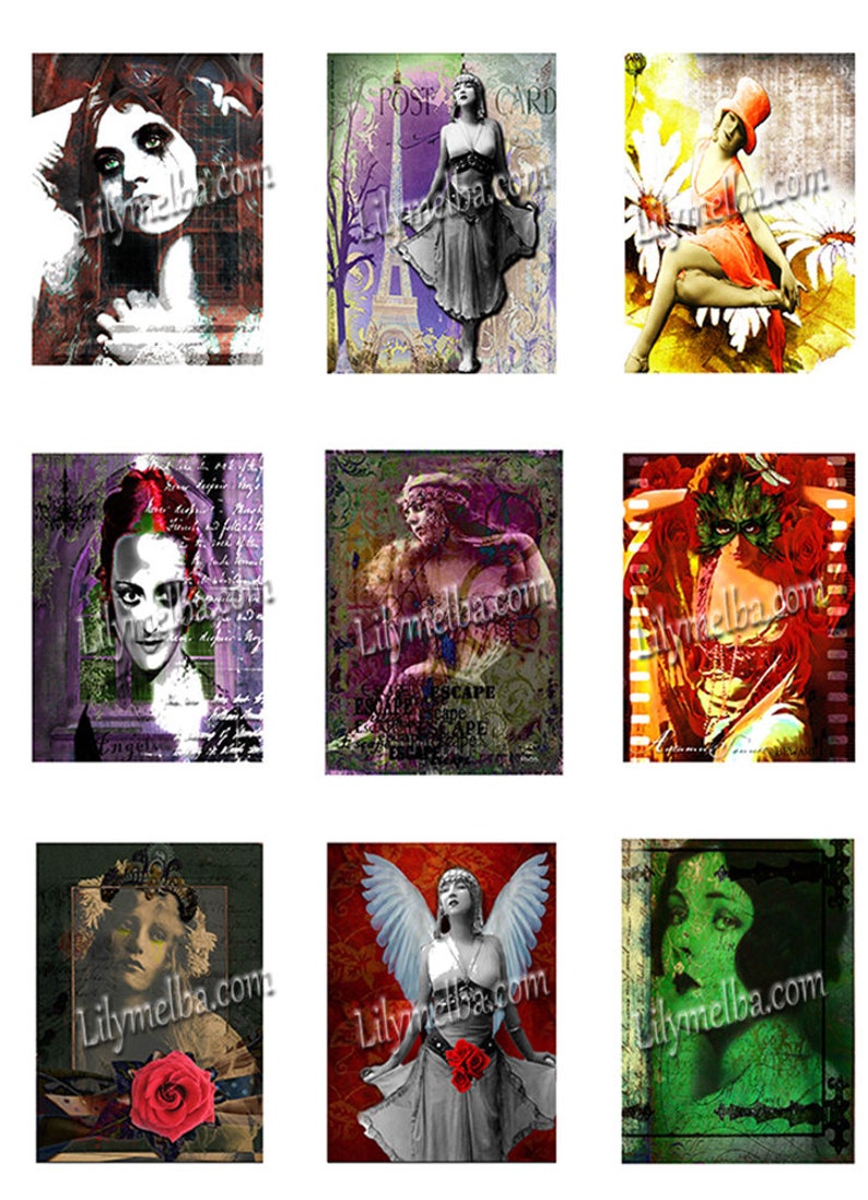 Artist Trading Card/Gothic vintage women/..... A4 digital download/collage sheet...instant download. image 1