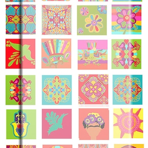 Feuille de collage numérique. Art populaire mexicain Mexique. Twinchie/inchies peint à la main. Imprimable téléchargement automatique.
