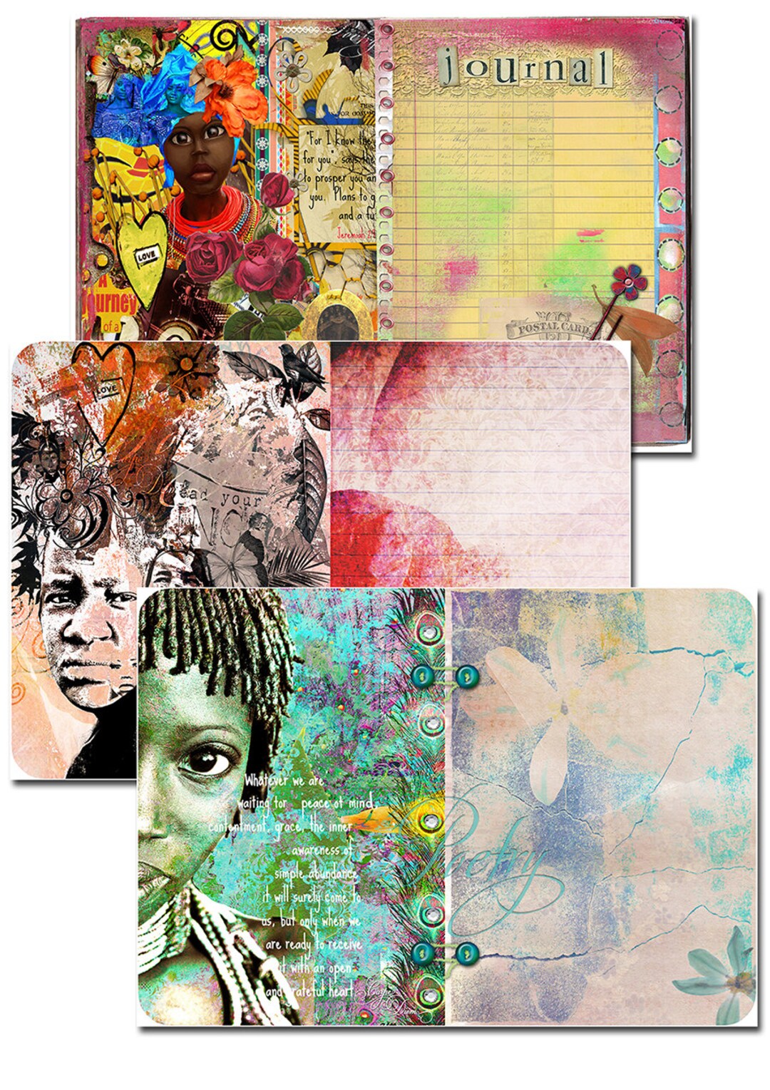 3 A4 Sheets Mixed Media Journal Pages 3. Instant Printable Digital ...