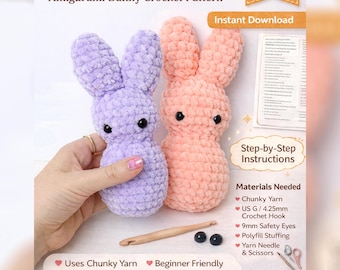 Crochet Bunny Pattern: Chunky Yarn Easter Peep Plush (Digital PDF Download)