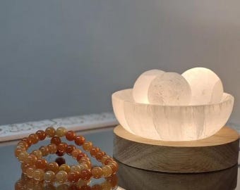 Lampe au sélénite faite main : cristal de guérison, purification d'énergie, cadeau de méditation