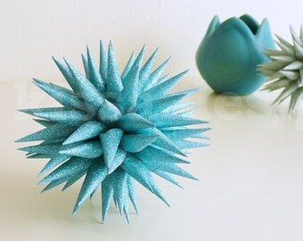 Turquoise Christmas Ornaments Modern Glittered Paper Folk Art Polish Star Decorations - Turquoise Sparkle, 4 inch