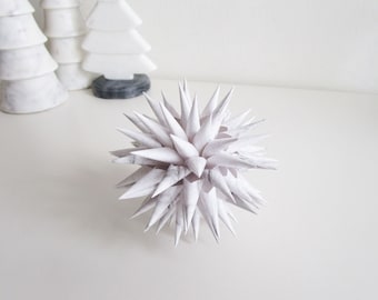 Marble Paper Polish Star Christmas Ornament Jezyk Handmade Modern Folk Art Ornaments - White Marble, 4 inch