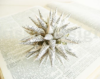 Recycled Book Christmas Ornament Dictionary Paper Star Decoration Modern Holiday Literary Ornaments - Logophile, 4 inch