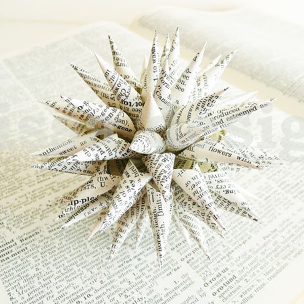 Recycled Book Christmas Ornament Dictionary Paper Star Decoration Modern Holiday Literary Ornaments - Logophile, 4 inch