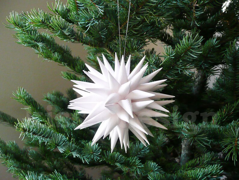 4 inch Linen White Modern White Christmas Ornament Polish Star Jezyk Rustic Minimalist Pretty Paper Folk Art Christmas Ornaments