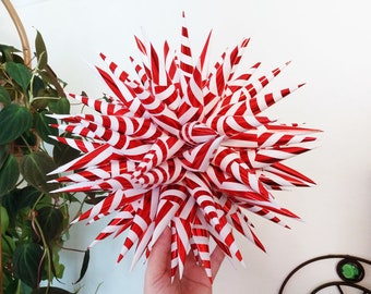 NEW Red and White Tree Topper Display Size Paper Star Kissa Design Handmade Traditional Holiday Home Decor kissadesign - Candy Cane Stripe