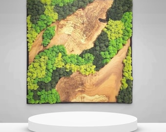 Custom Moss and Olive Wood Wall Art: Metal Frame, Preserved Moss Decor