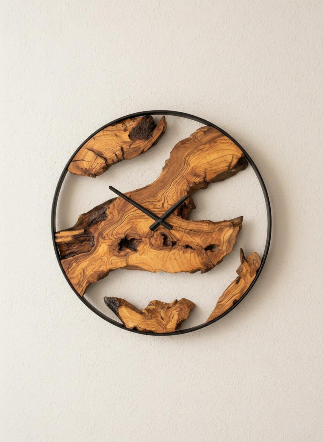 Olive Wood Wall Clock, Large Live Edge Wall Clock, Unique Rustic Home ...