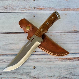 Hand Forged German Steel Hunting Knife: 10.2&quot; Blade with Leather Sheath