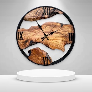 Custom Made Metal & Olive Wood Wall Clock, Wooden Wall Clock, Rustic Wall Clock, Unique Gift, Metal Clock, Home Gift, Housewarming gift