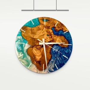 Olive Wood Ocean Wave Clock: Handmade Coastal Wall Decor