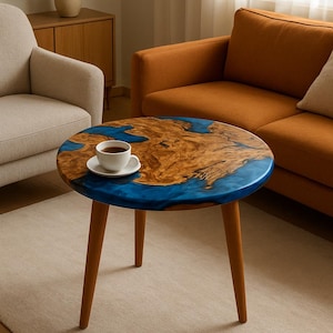 Personalized Epoxy Resin Coffee Table Made of Olive Wood, Unique Wooden Resin Coffee Table, Modern Elegance Sofa Table, Rustic Coffee Table