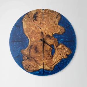 Personalized Olive Wood Epoxy Wall Clock with Resin Art – Custom Handmade Rustic Wooden Clock – Unique Gift for Home Wall Decor