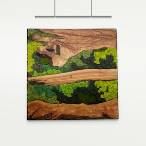 Custom Made Moss and Olive Wood Wall Art, Metal Frame Moss Wall Decor, Olive Wood and Moss Wall Art- Preserved Stabilized Moss Wall Decor