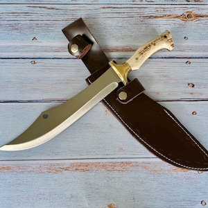 Handmade Hunting Knife: Deer Antler Handle, Brass Guard, Leather Sheath