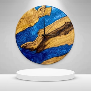 Custom Made Resin & Olive Wood Wall Clock, Made to order Epoxy and Olive Wood Wall Clock, Home gift, Live Edge Rustic Olive Wood Wall Clock