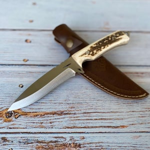 Custom 4116 German Edelstahl Jagdmesser | Hirschgeweihgriff (24 cm Gesamt) | Graviertes Jubiläums- & Geburtstagsgeschenk