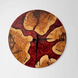 Personalized Epoxy and Olive Wood Wall Clock - Custom Engraved Resin Clock - Unique Home Decor Gift