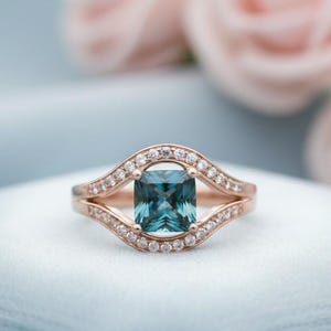 天然ブルージルコンリング - 14Kゴールドブルージルコンバンド - 18Kエンゲージバンド - ゴールドウェディングバンドリング - 妻への記念日ギフト - スターリングシルバーリング