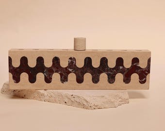 Menorá de aceite de travertino Rosso Wave / Menorá de Hanukkah