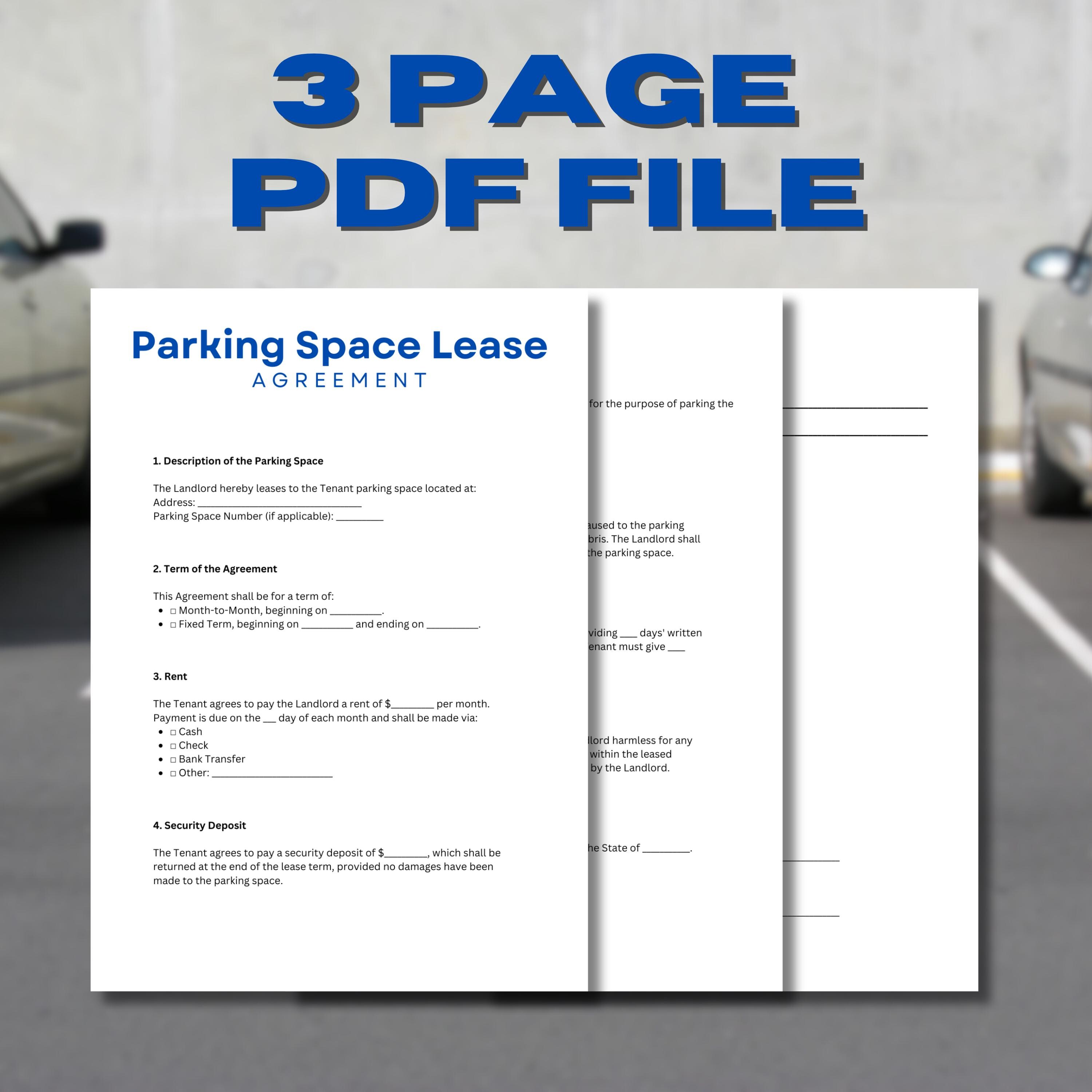 Digital Parking Space Lease Agreement, Parking Rental Contract Form ...