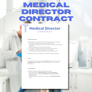 Professional Medical Director Agreement, Editable Medical Spa Medical Director Contract Template, Instant Download, Printable PDF File