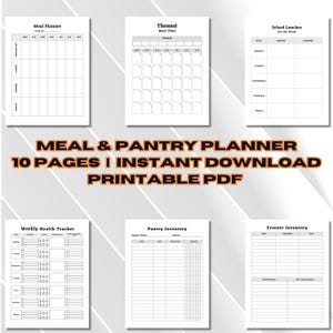 Planificateur de repas et de garde-manger, suivi de l'inventaire du garde-manger, organisateur de lunchs pour l'école, suivi numérique de la nutrition, planificateur de menus imprimable, fiches de recettes PDF
