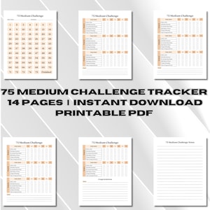 Printable 75 Medium Challenge Tracker, Daily 75 Medium Challenge Planner, Digital Progress Tracker, Habit Journal PDF, 75 Medium Journal