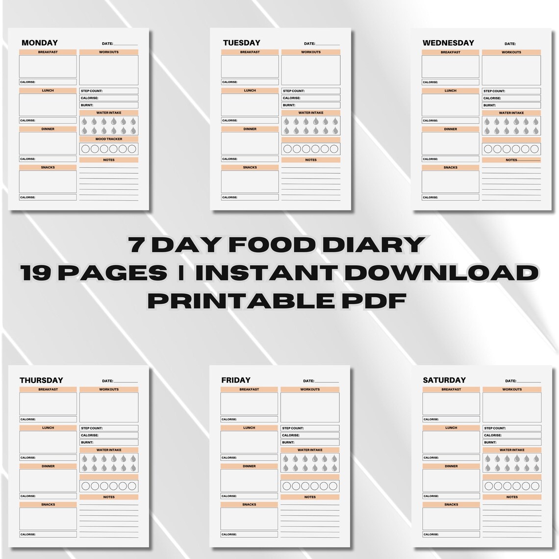 7 Day Food Diary, Minimalist Food Journal, Simple Calorie Tracker ...