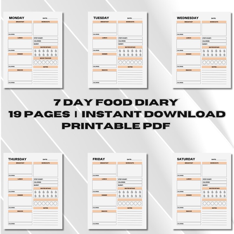 7 Day Food Diary, Minimalist Food Journal, Simple Calorie Tracker ...