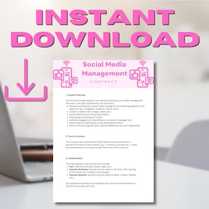 Editable Social Media Management Contract, Freelance Social Media Manager Agreement, Social Media Non-Disclosure Form, Printable PDF File